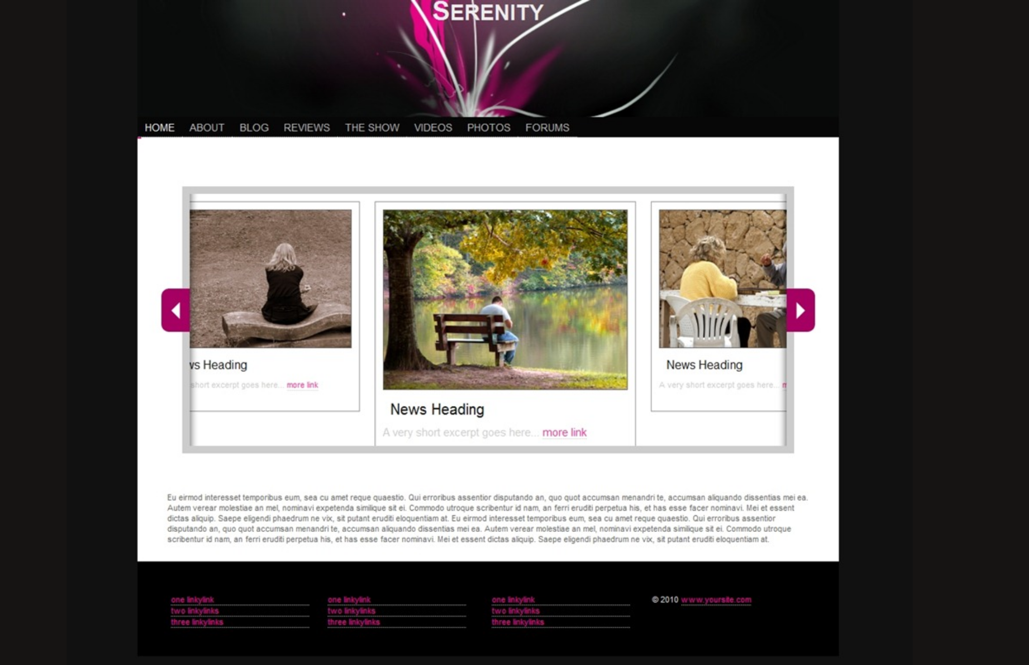 Serenity's HTML5 and CSS3 website, as well as the information provided below