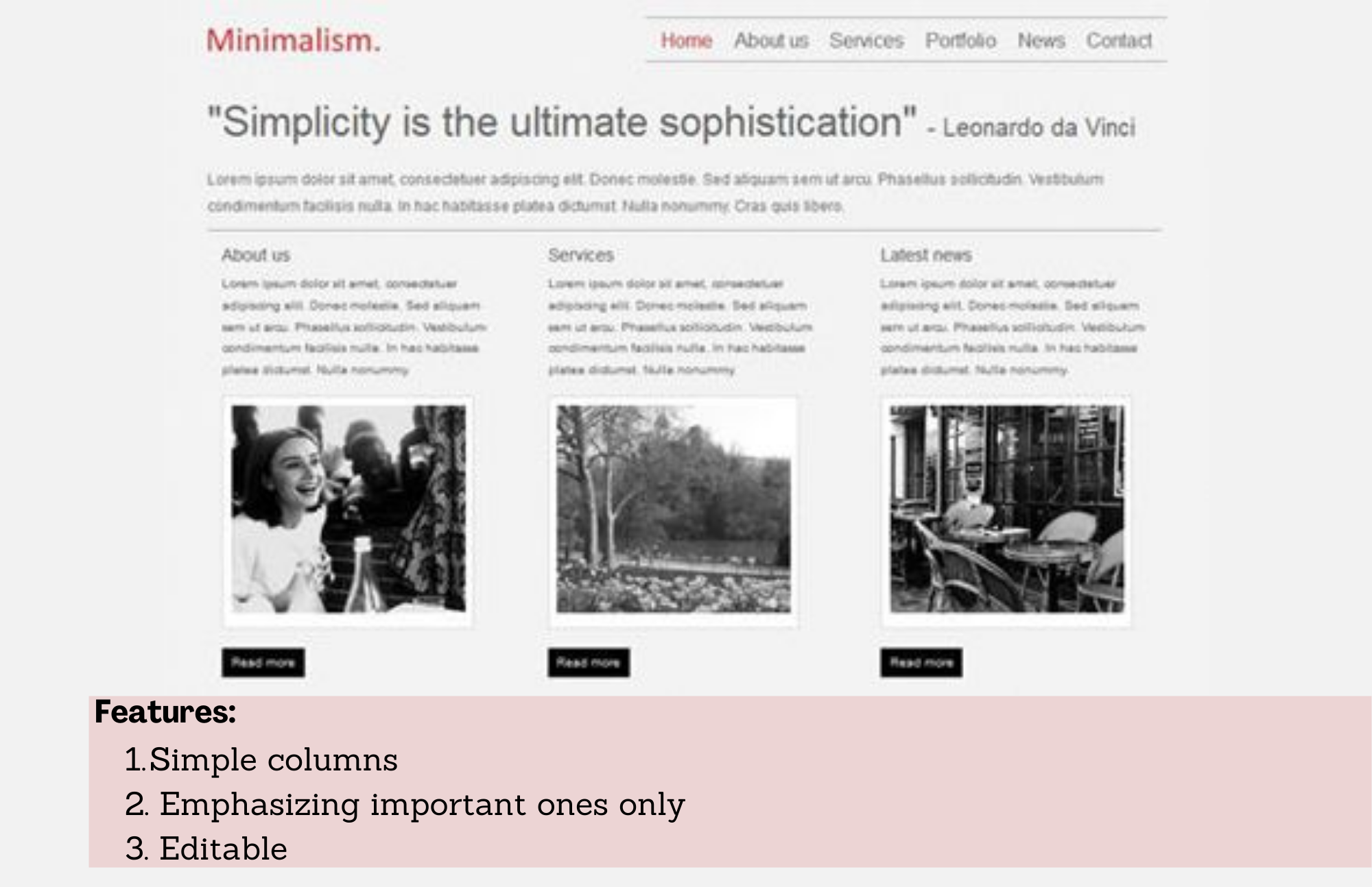 The website for minimalism and its three features