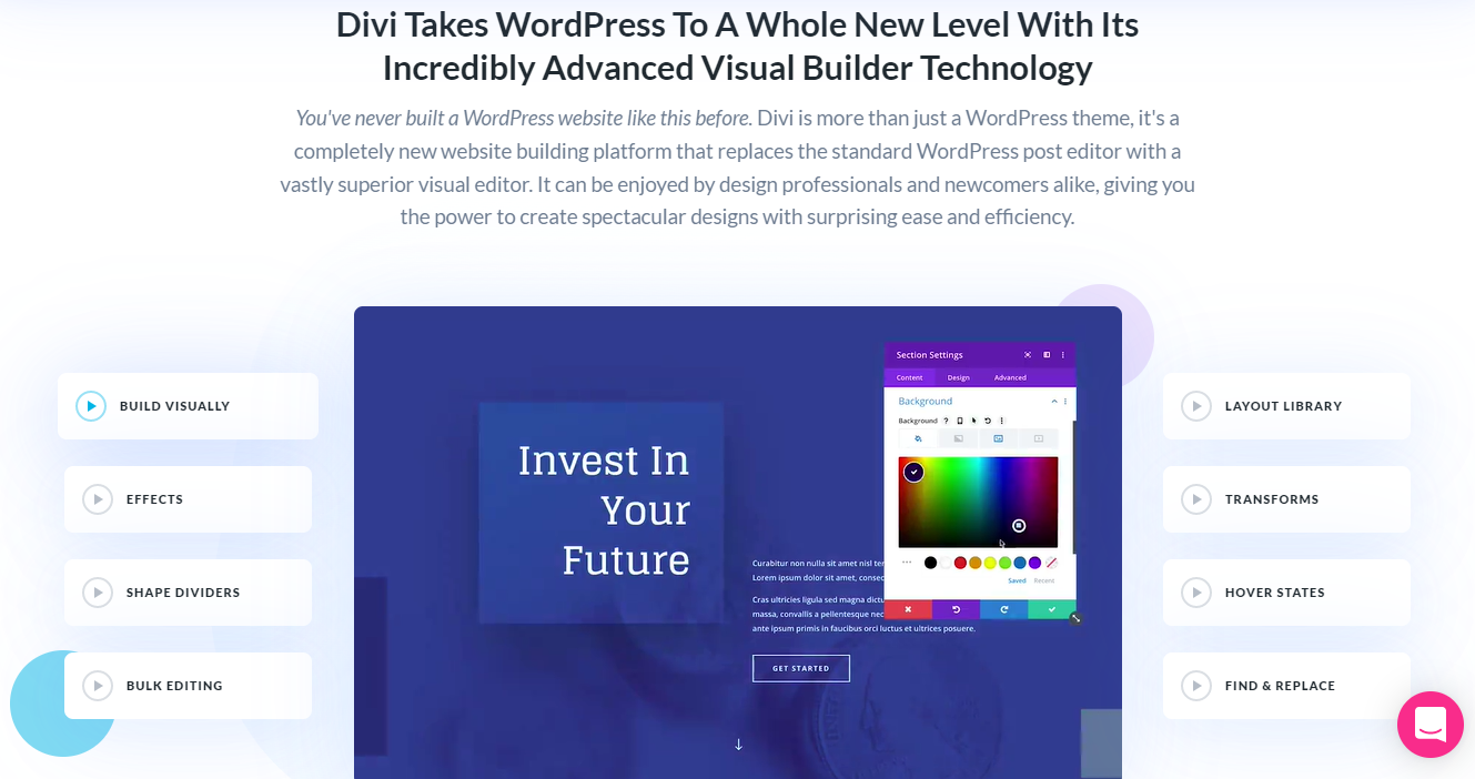 WordPress theme Divi and its visual builder technology 