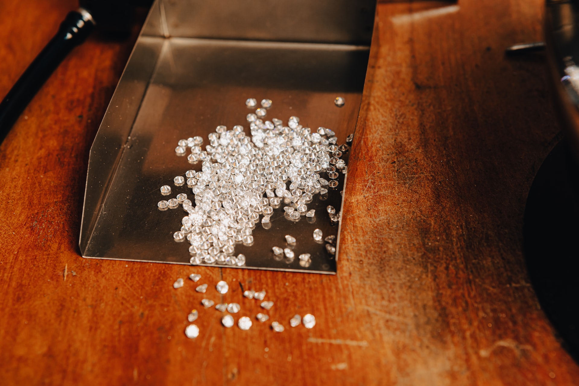 Small diamonds in a wooden table