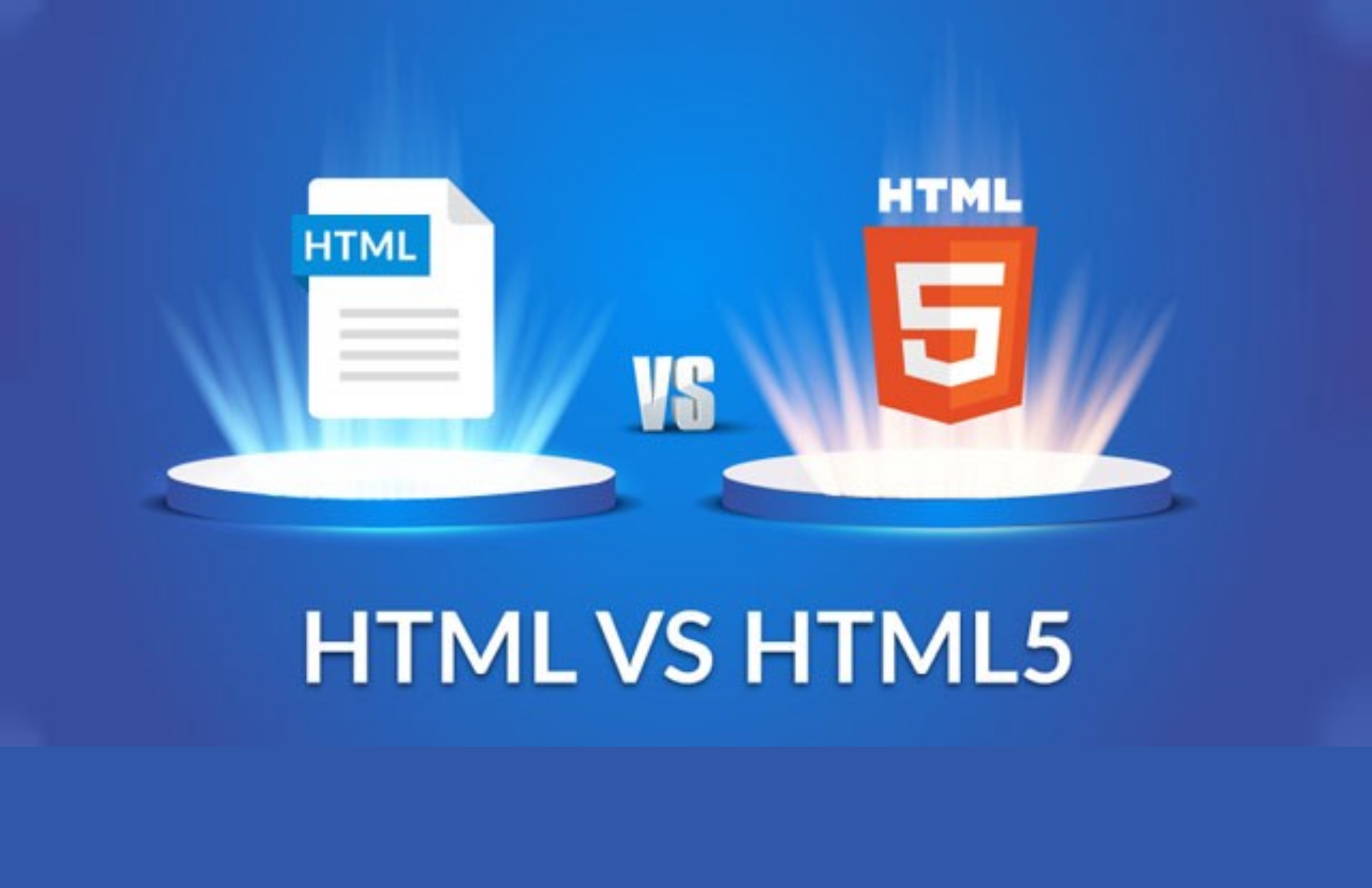 An HTML logo on the left side and an HTML5 logo on the right side