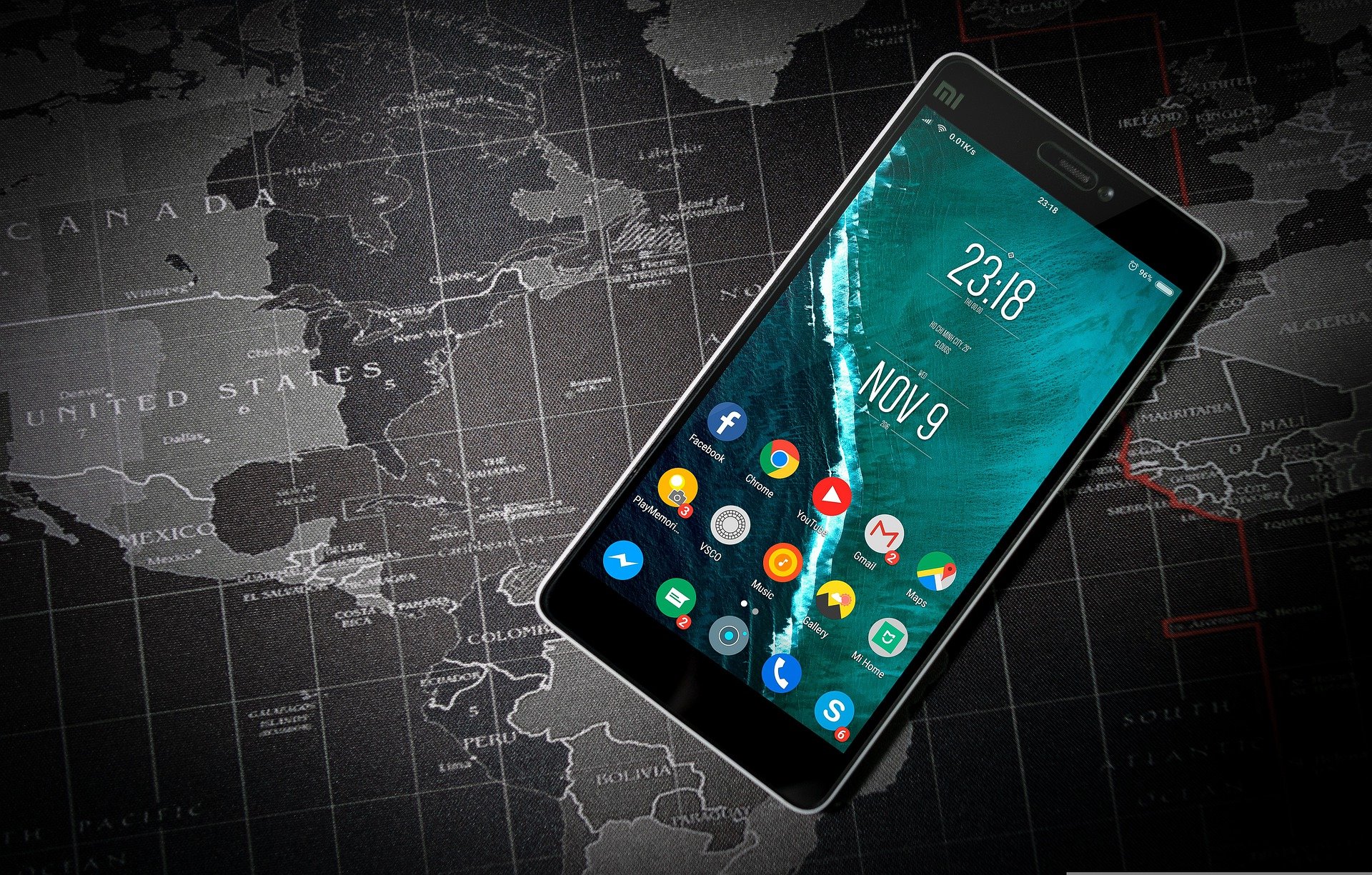 Android cellphone over a map